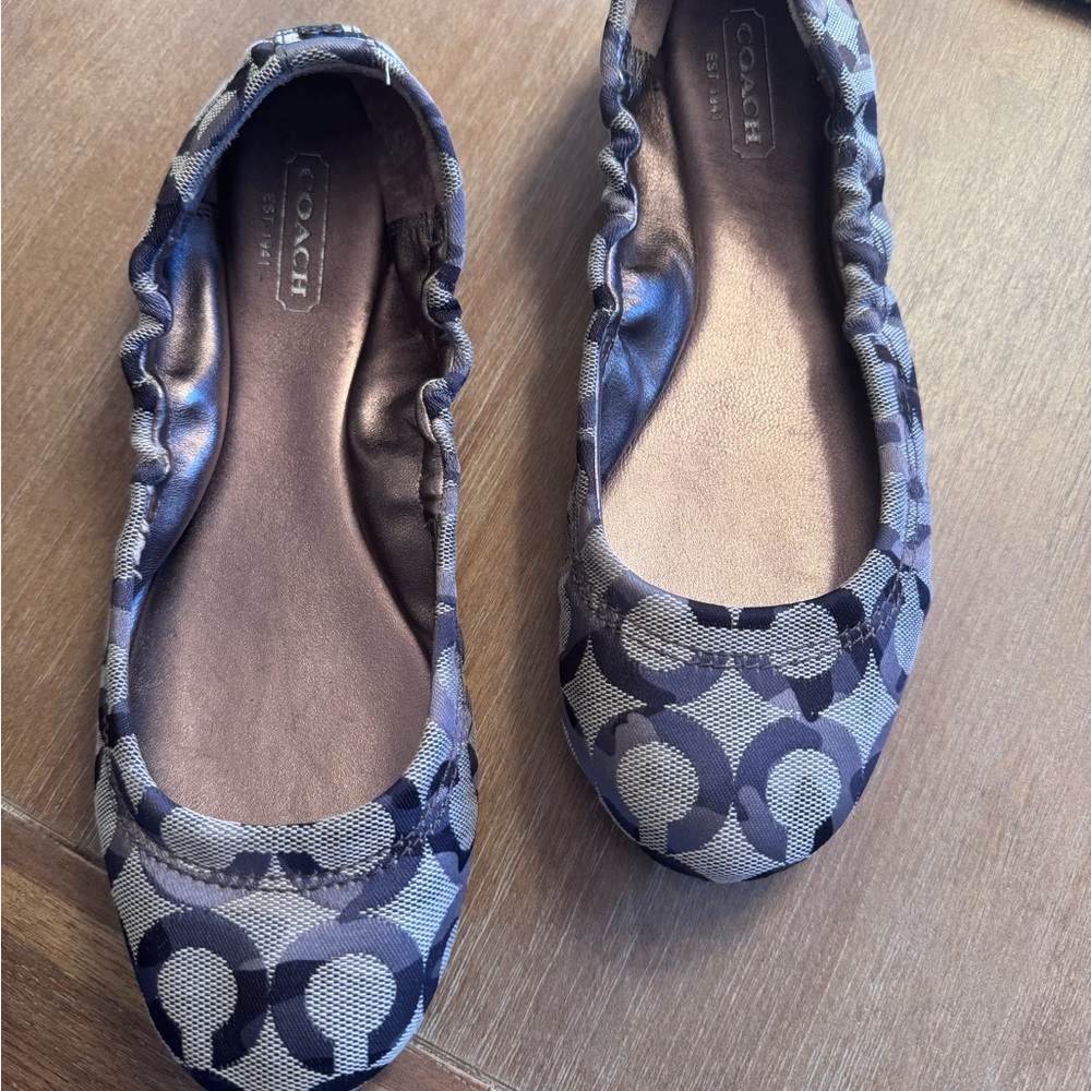 Coach Brown and Tan Flats with Geometric Pattern